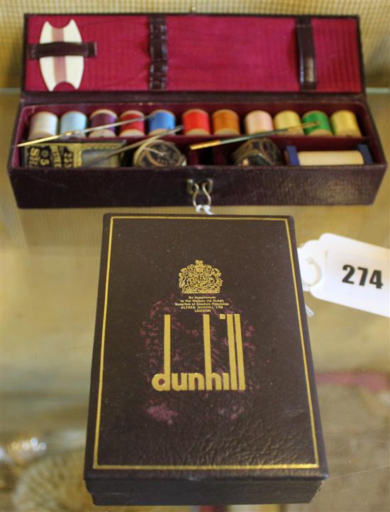 Dunhill gold plated lighter, sewing box and accessories